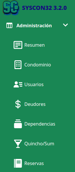 Imagen del las opciones del menu administración